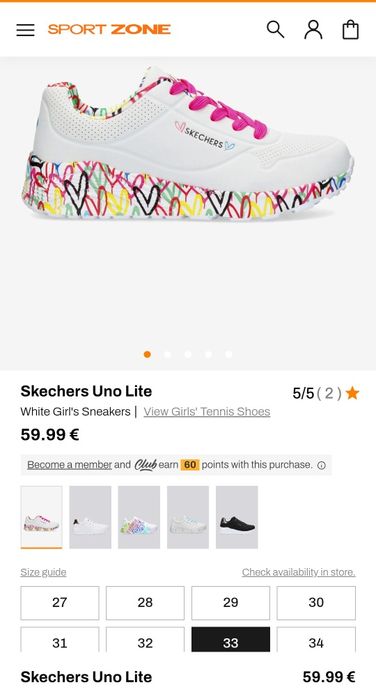 Ténis Skechers (modelo: Uno Lite) para menina. EU33