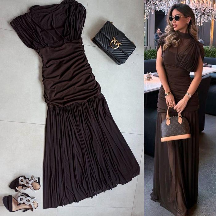 Zara sukienka czekoladowa brązowa długa s 36