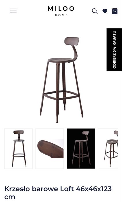 Krzesło barowe hoker Miloo Home loft