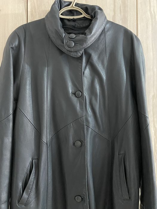 Via Divarci Chemise XXL długi płaszcz damski czarny skóra skórzany