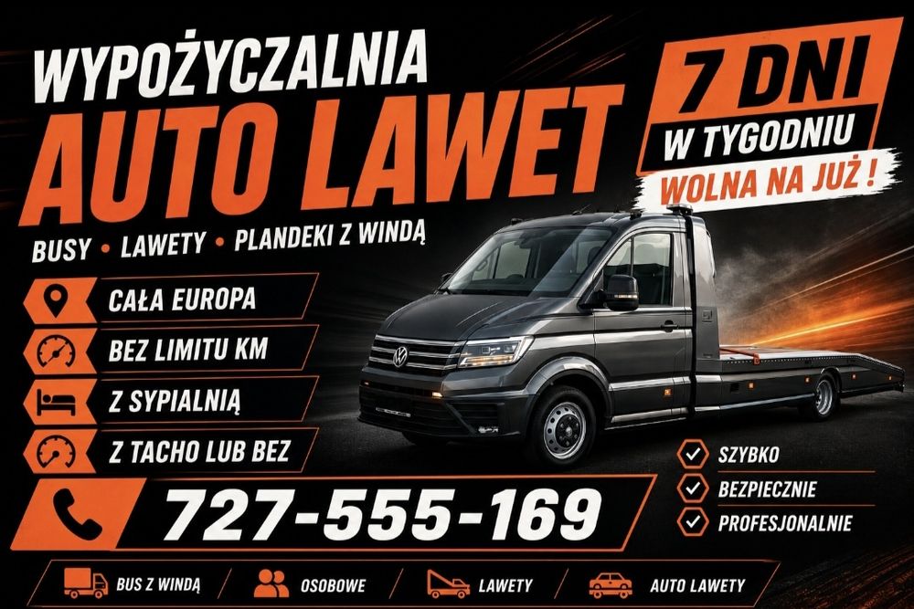 Wynajem autolawety 7 Dni w Tygodniu Bez limitu km od ręki z TACHO I BEZ