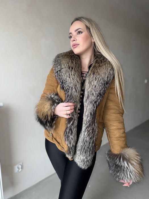 Kożuch naturalny skóra owcza 3D Z lisa rudego  s/m futro ocieplany