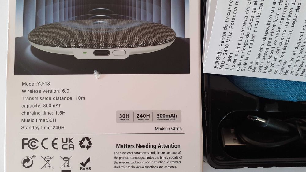 Pequena coluna Bluetooth portátil, ajuda no sono. Nova, em caixa.