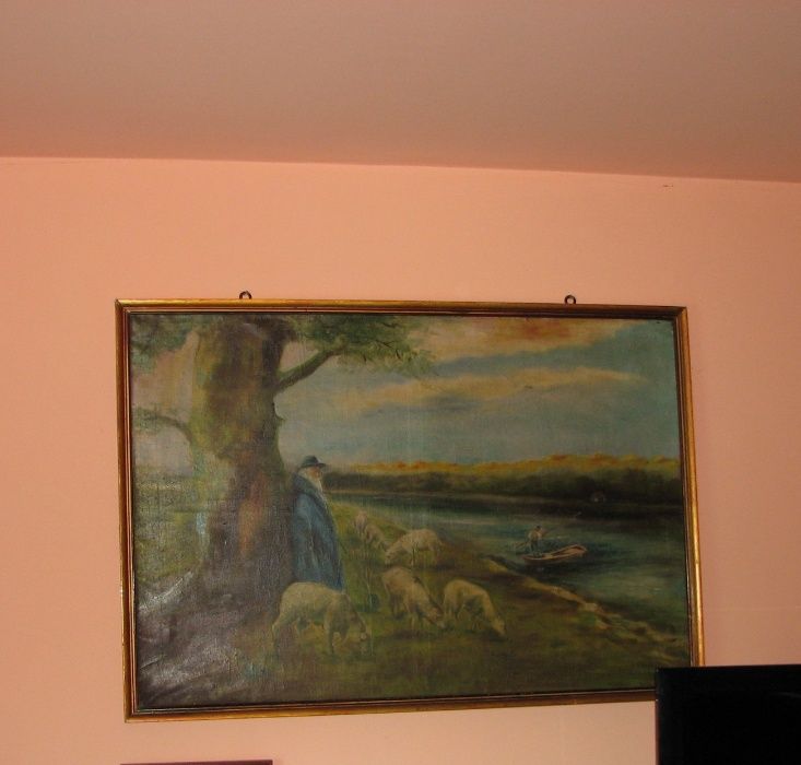 Obraz olejny przedwojenny duży, sygnowany, Broner 1936, antyk