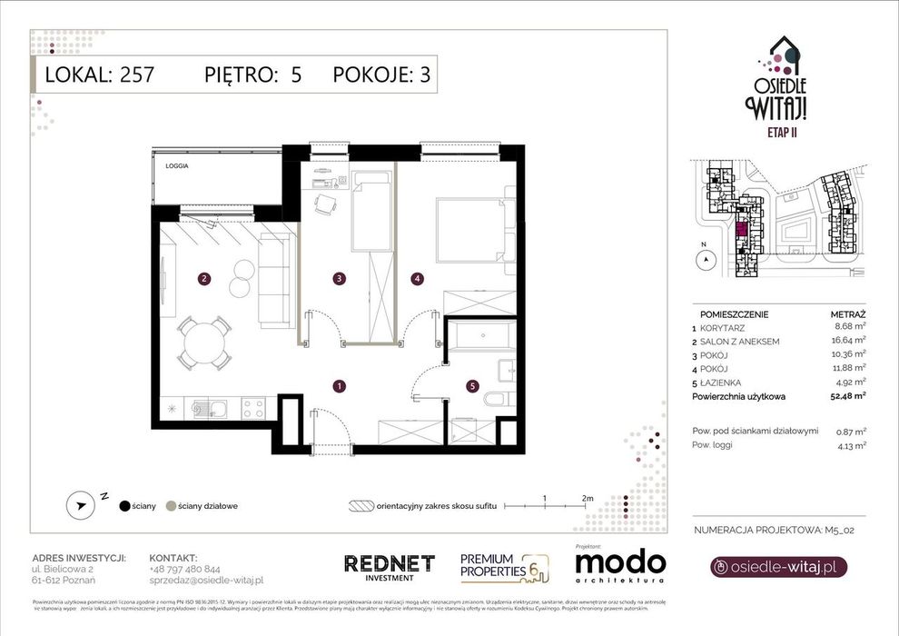 3-pokojowe mieszkanie 52 m² + loggia Bez Prowizji - Widok 2
