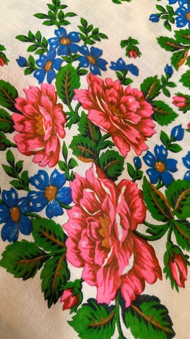 Шерстяной платок хустка українська в рожеві квіти вовна велика вінтаж