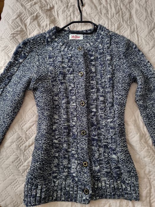 Kardigan sweter bonprix  melanż szary niebieski rozpinany warkocze