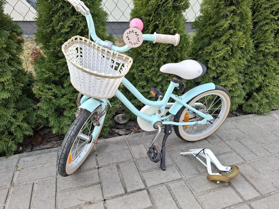 Sprzedam rower 16 cali turkus + boczne kola jest idealny do nauki jezd