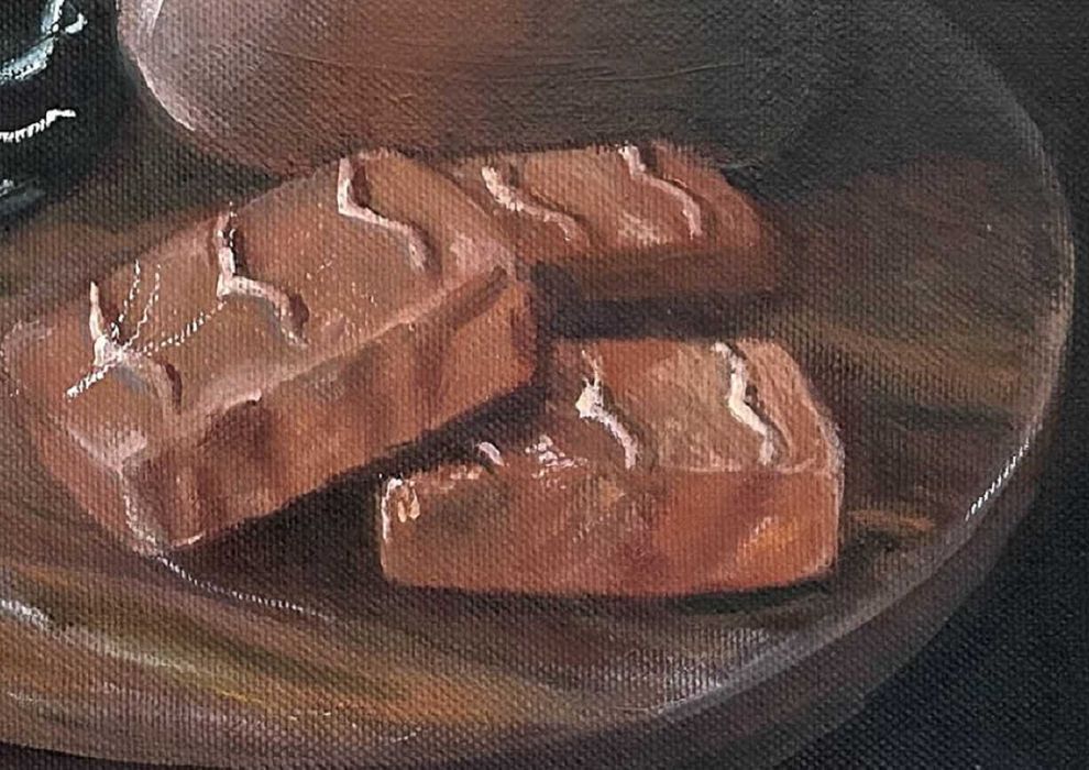 Картины маслом для кухни Натюрморт Икра Сыр Кофе Шоколад Холст 30/30