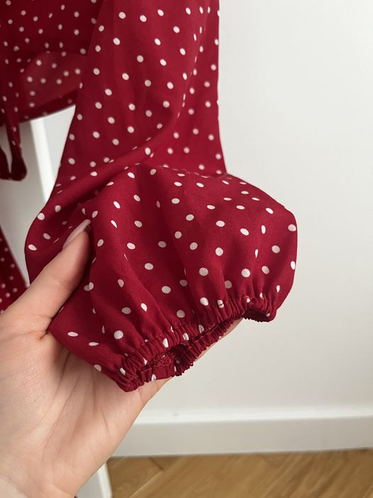Bordowa bluzka węzeł kropki Boho shein XS