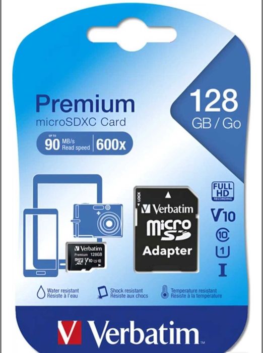 Карта пам'яті Verbatim Premium microSDXC 128GB UHS-I U1 + SD-адаптер