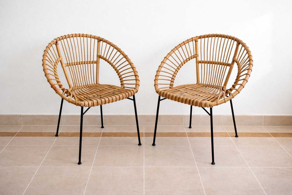 Conjunto 4 Cadeiras em Rattan Natural com Estrutura Preta