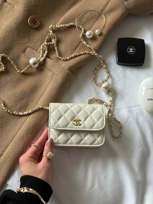 Сумка Chanel Calfskin / міні-сумка чорна біла рожева