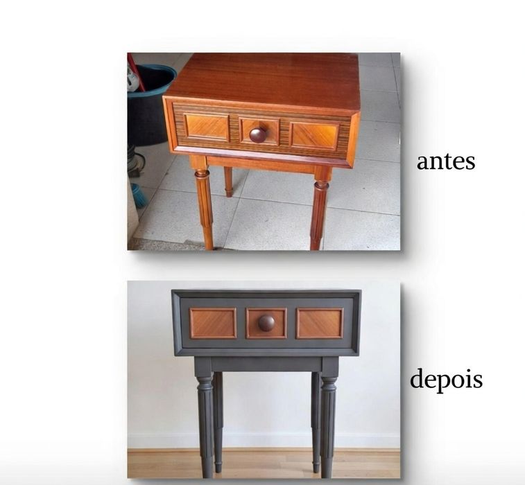 Par Mesinhas Cabeceira Vintage Anos 70 – Pintadas Cinza Antracite