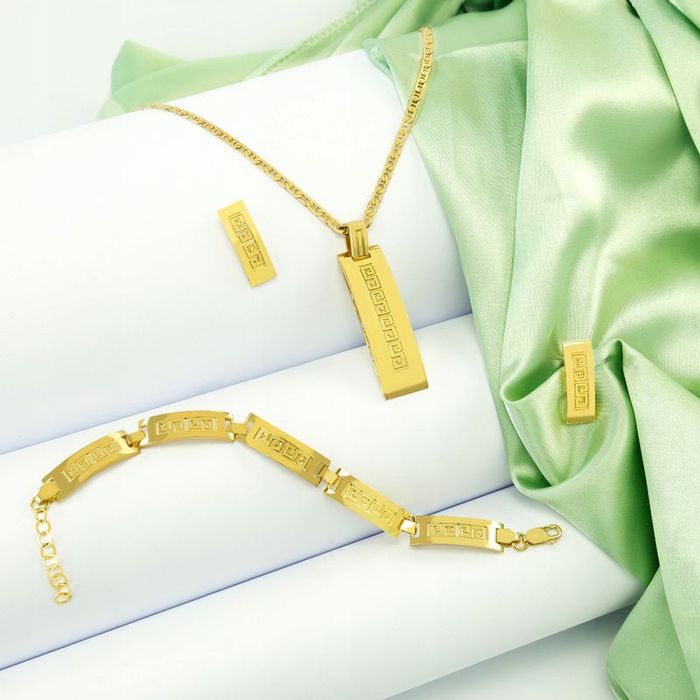 Grecki Komplet Biżuterii Pozłacany Łańcuszek Wisiorek 925 Bransoletka