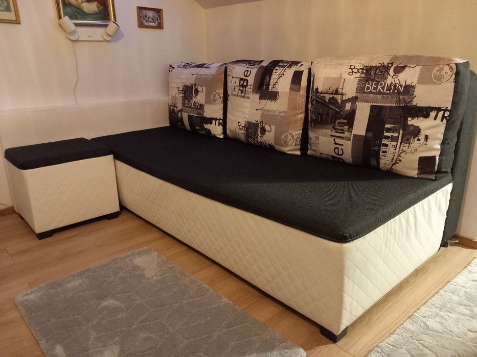 Łóżko rozkładane narożne biało czarne