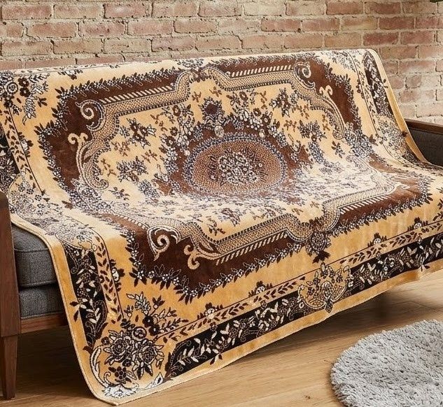 Komplet narzuta Vintage retro  PRL- Plusz, 2 na fotele + kanapa orient