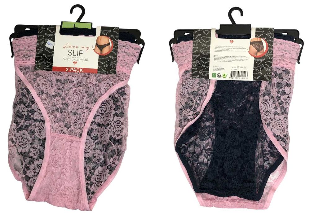 2544 Majtki Damskie Slipy Koronkowe Czarne Różowe 2pack L