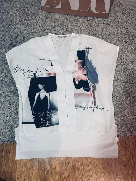Zara s 36 piękna bluzka t-shirt biały oryginalny