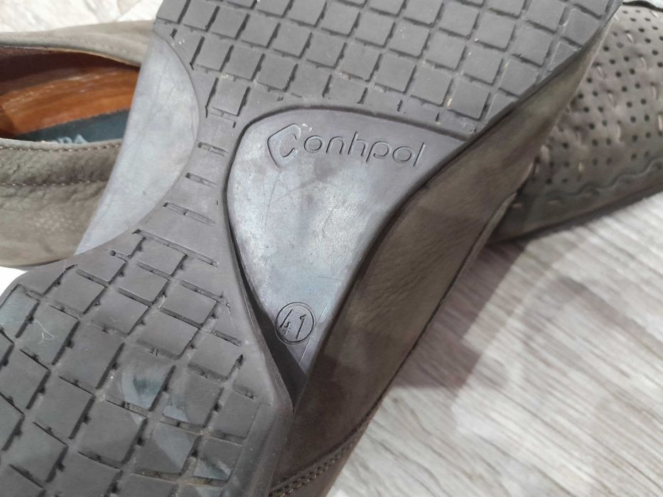 Buty, mokasyny Conhpol męskie skóra szare rozm. 41