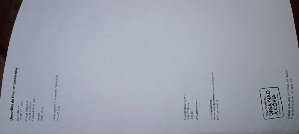 Livro preparação exame 12 ano Matemática A Porto Editora