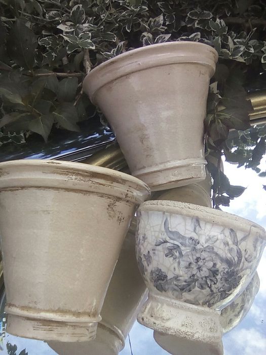 Donice ceramiczne, Provance, Beż sepia i mozaika szarość Grey.