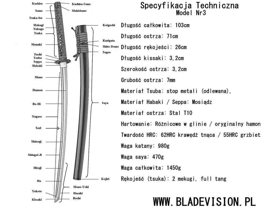 Katana samurajska miecz japoński stal T10 62 HRC ekspres od ręki PL