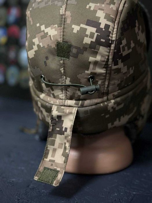 Тепла зимова військова шапка - вушанка фліс Олива, піксель, мультикам