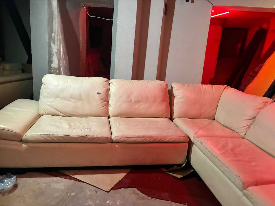 Narożnik skórzany idealny z funkcją spania sprzedam jasna skóra okazja