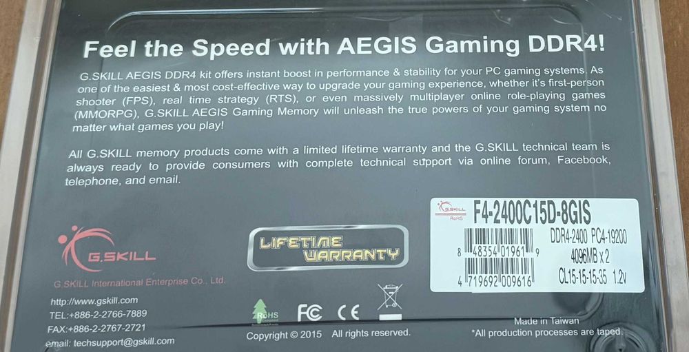 Memorias RAM 2x 4 GB (8GB) PC4200 DDR4 G.Skill Aegis