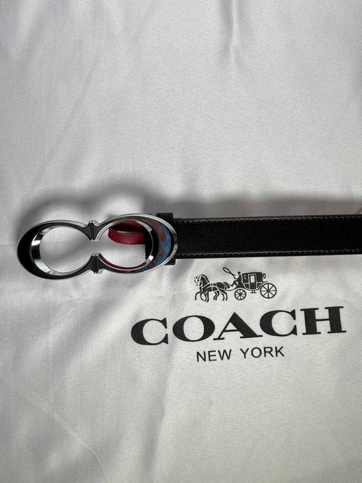Ремень Coach Signature Buckle, 25 мм (серебро/черный/бордо)
