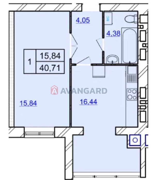 1-кімнатна 41 м² у ЖК Avila Land — 7/10 поверх, вид на місто.
