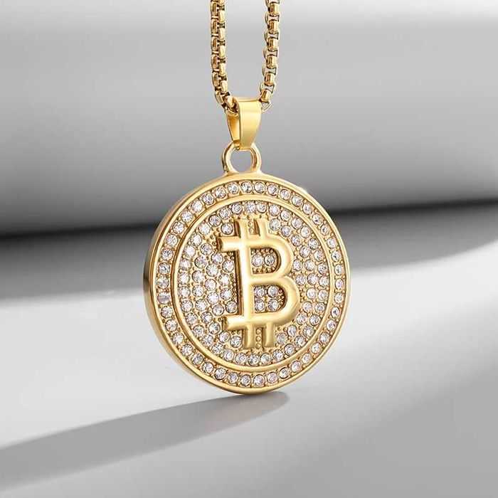 Naszyjnik z monetą bitcoin kolor złoty kryptowaluty BTC