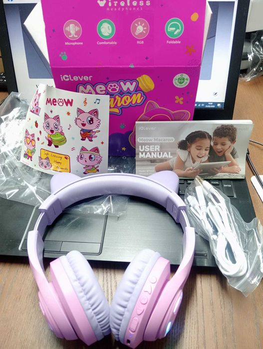 iClever Meow Macaron - Auscultadores Infantis Bluetooth 5.2 (Novos)