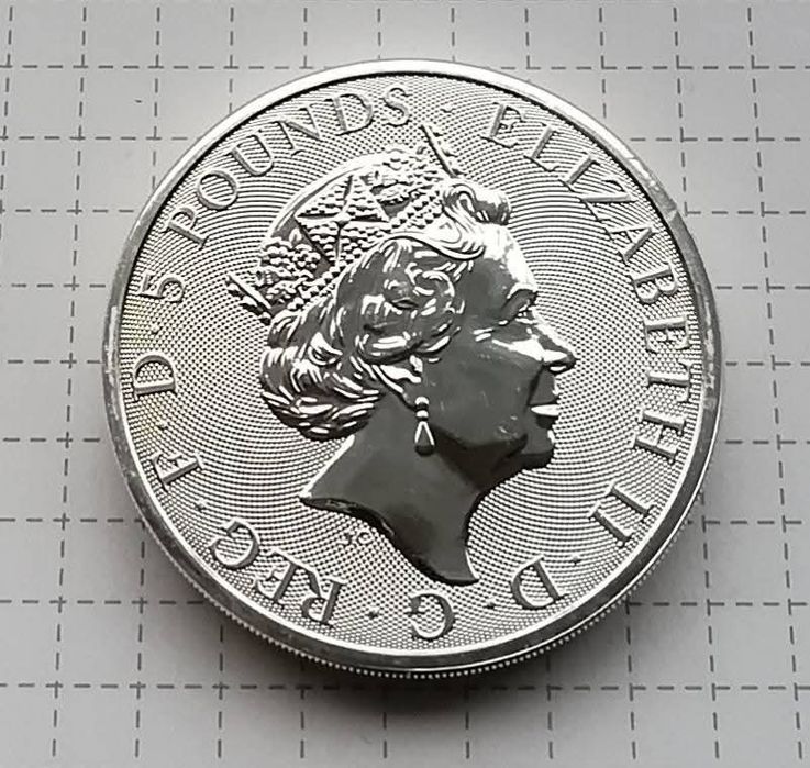 Велика Британія 5 фунтів 2020р. Білий кінь Ганновера. 2 унції. СРІБЛО.