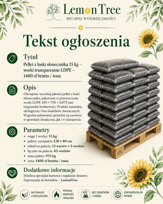 Pellet z łuski słonecznika workowany
