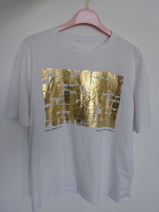 Tshirt biały ze złotą aplikacją Zara