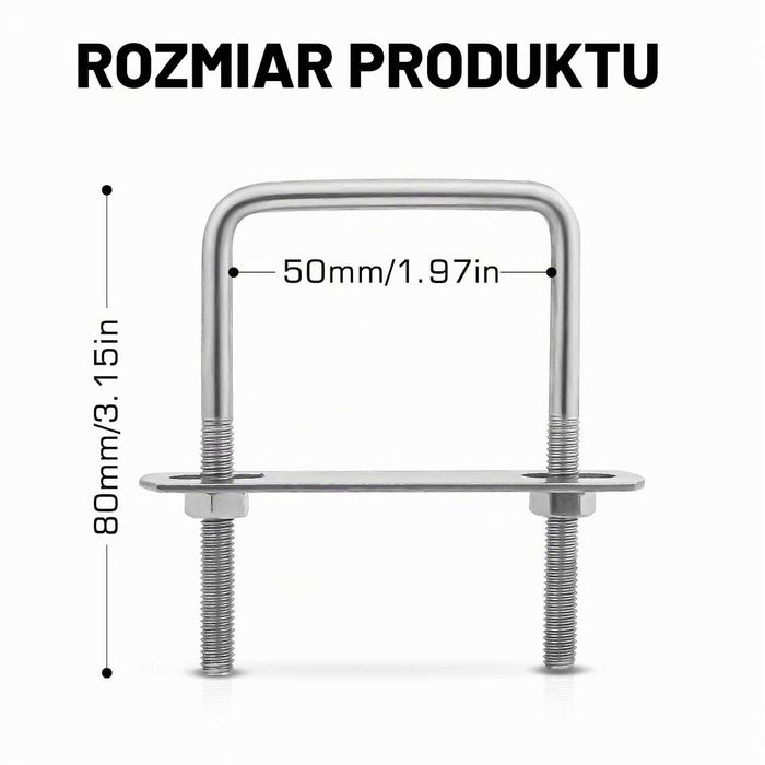 Śruba montażowa typu U 50x80mm 4 sztuki stal nierdzewna Nizirioo