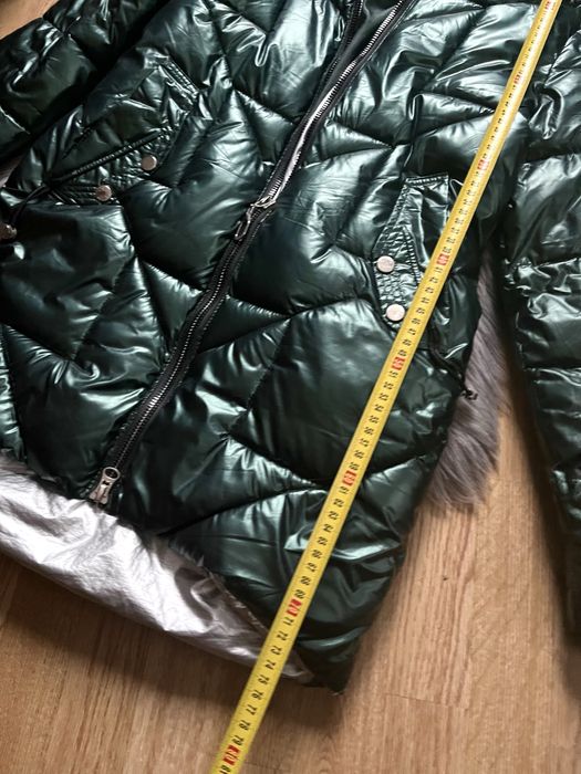 Kurtka pikowana błyszcząca metaliczna zieleń S płaszcz