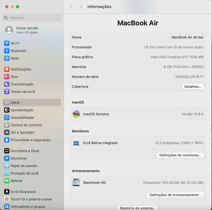 MacBook Air Retina 13" 2019 | 8GB RAM | 128GB SSD | macOS Sonoma | Impecável