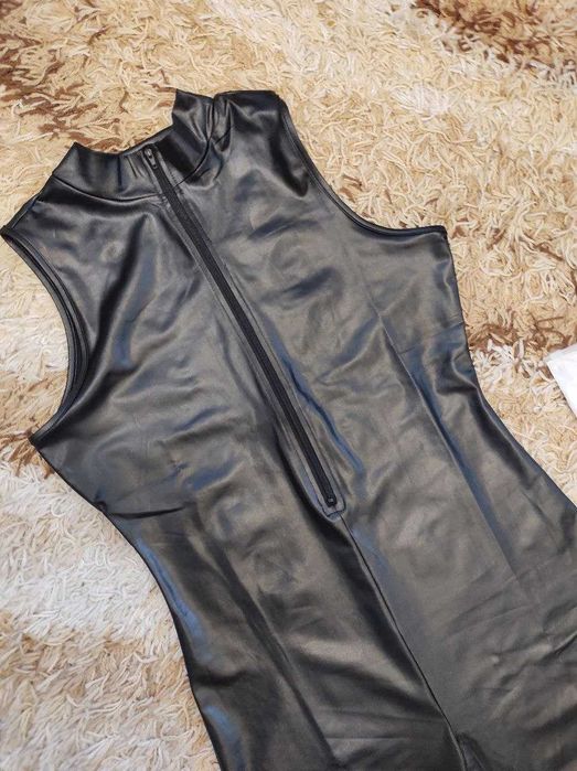 Комбінезон Леді-Кішка Шкіряний Лаковий Комбез кожа лак костюм Госпожа