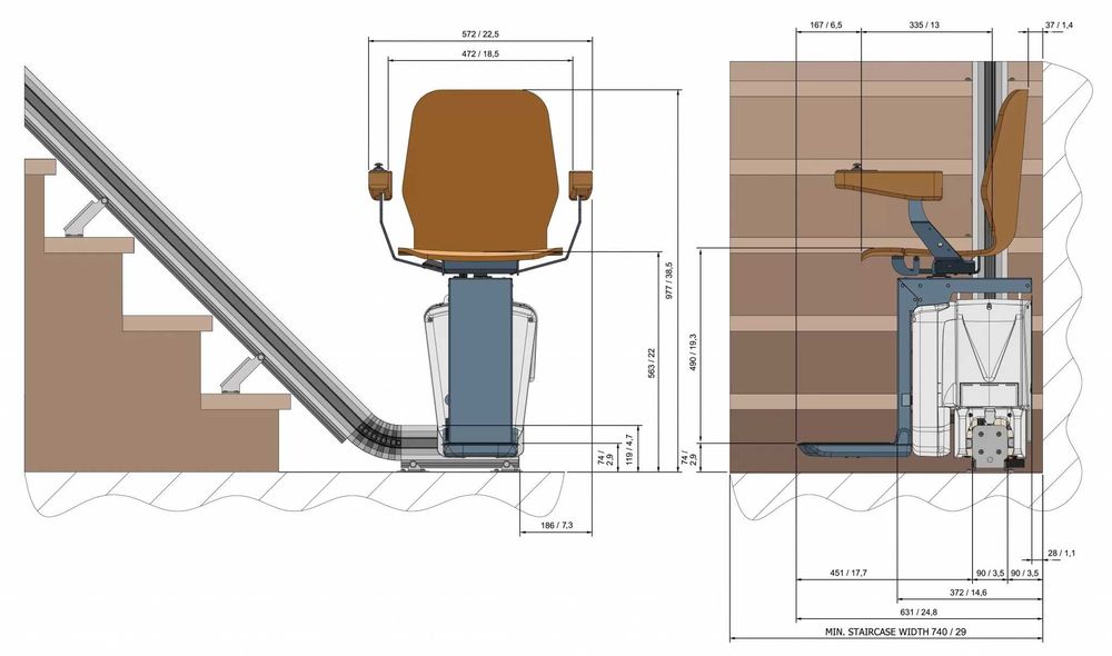 Krzesełko schodowe/winda schodowa, udźwig do 145 kg Prosta i skrętna