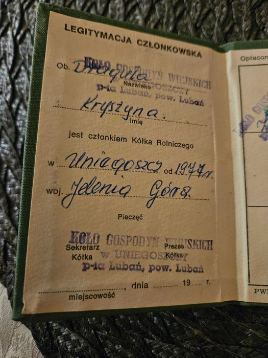 Stara legitymacja PRL 1977r Kółko Rolnicze Gospodyń Wiejskich