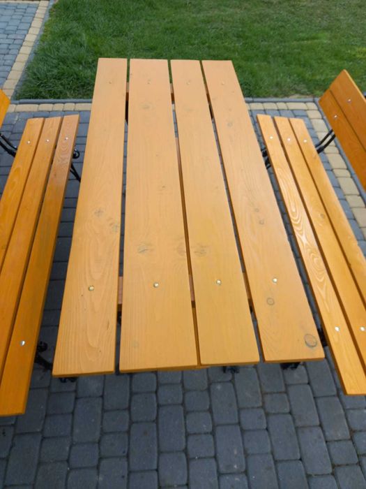 Komplet ogrodowy meble ogrodowe stół + 2 ławki, solidny, duży, nowy