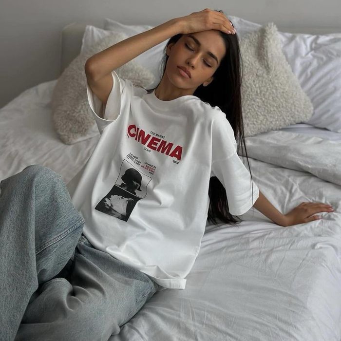 Жіноча футболка з принтом CINEMA, Нова оверсайз S-L
