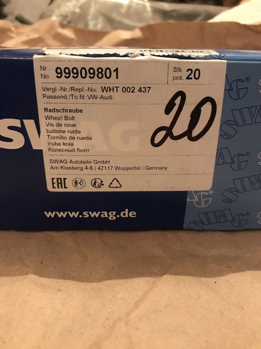 Болти колісні Audi, VW, SEAT, Škoda