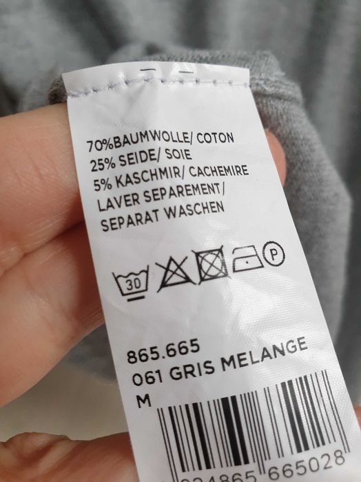 Szary sweter kaszmir jedwab Maddison M męski