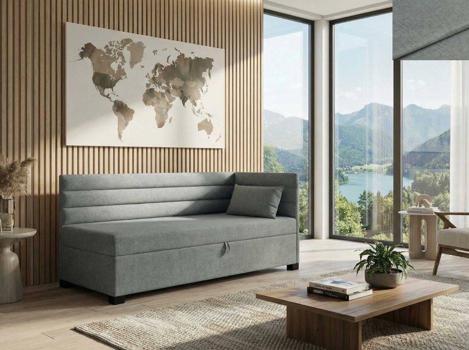 Łóżko młodzieżowe Nela dziecięce narożne tapczan welur poduszka gratis