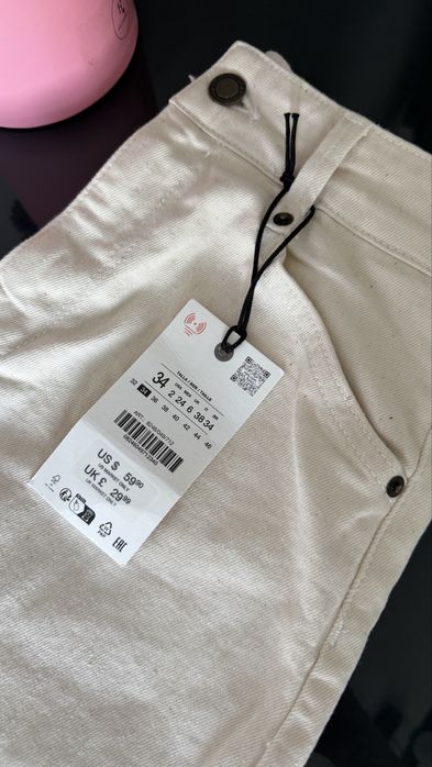 Джинси zw collection wide leg із високою посадкою zara, молочні wide leg zara