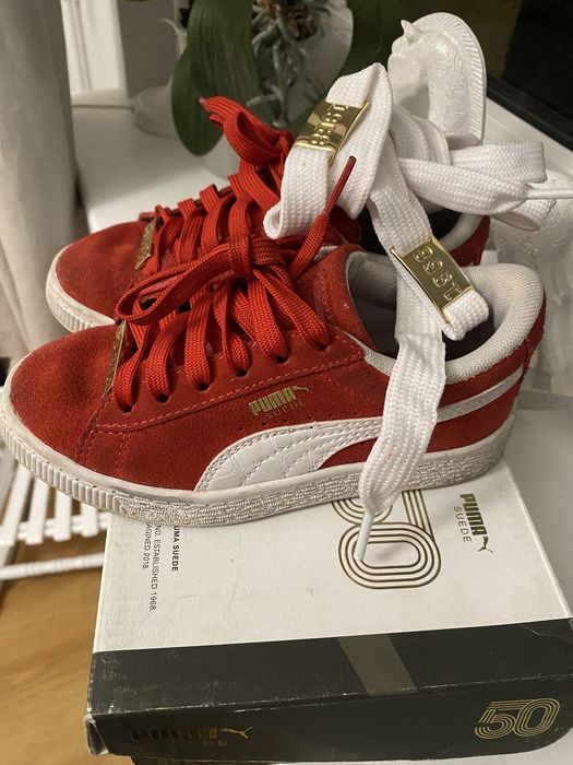 Puma Suede czerwone adidasy skora zamsz wiązane